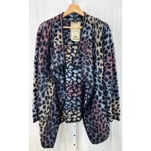 VINTAGE CONCEPT  L Animal Print Open Cardigan Sweater Wrap Blue Purple Beige